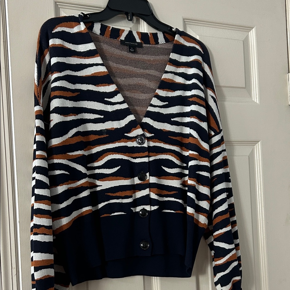 Striped V-Neck Button-Up Sweater